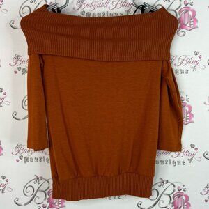 DZ top Chic Off-Shoulder Rust Sweater slouchy ribbed shirt comfy